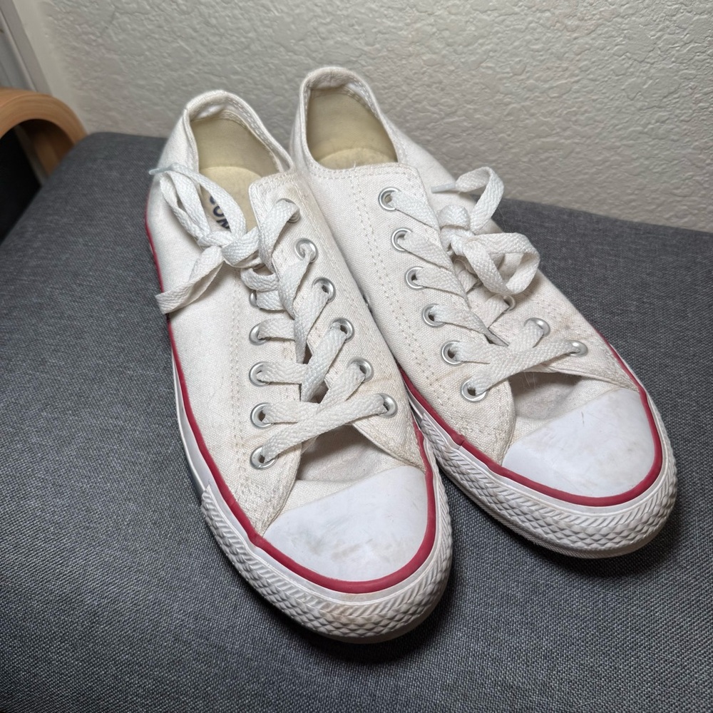 Converse - White Canvas Sneakers with Red Trim SIZE 7